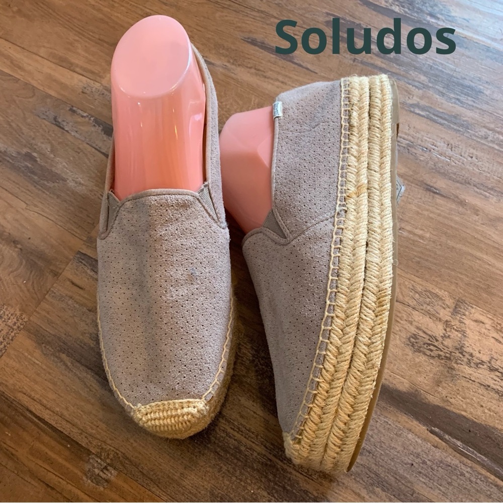 SOLUDOS Malibu Perforated Gray Suede Double High Platform Espadrilles Size 10